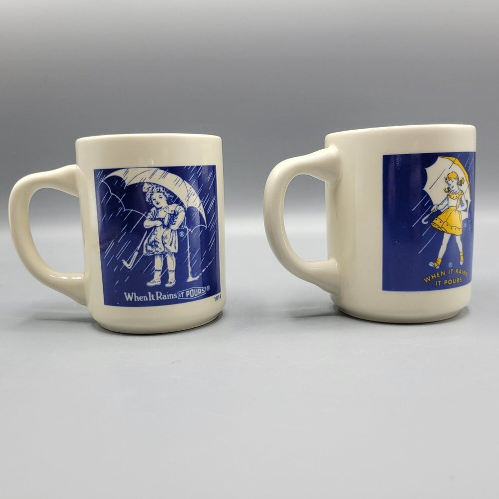 Morton Salt Vintage Mug Set Of 4 Ceramic Coffee Cups 1914 1921 1956 1968 Designs - Picture 15 of 16